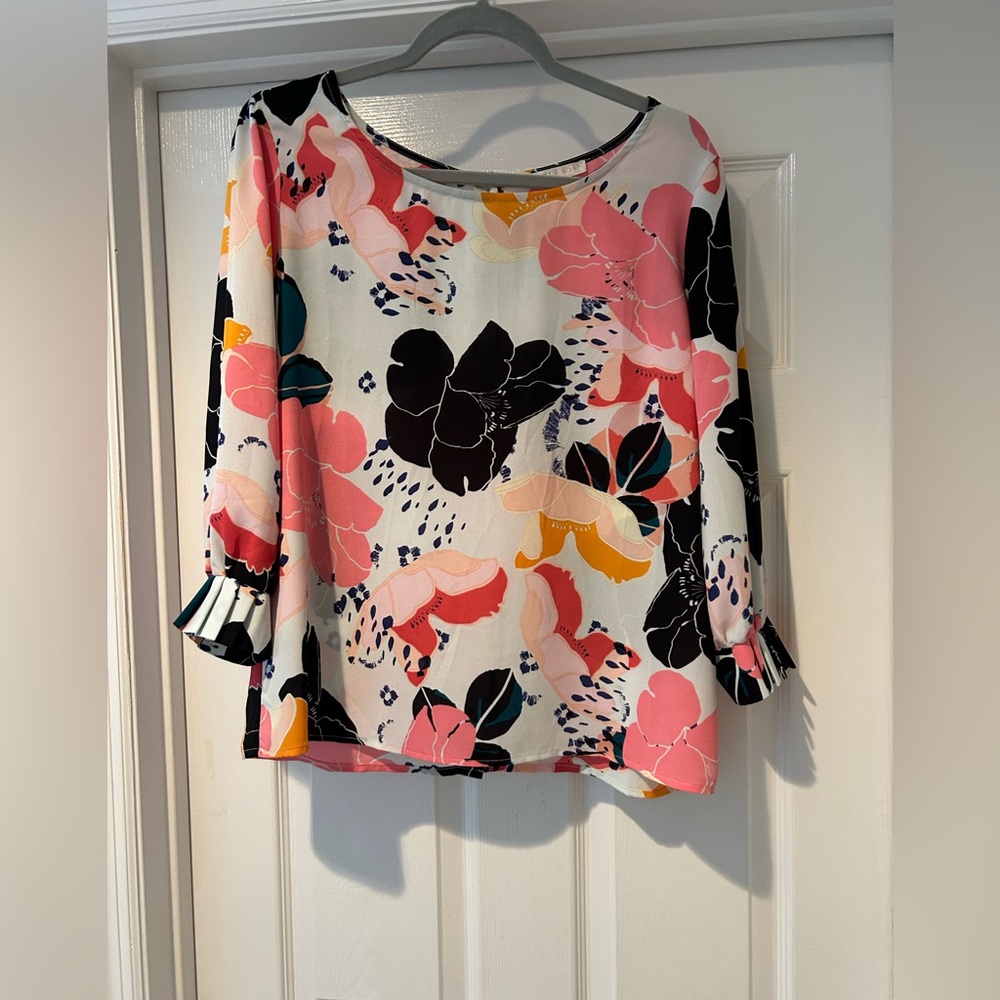 Floral Blouse with Back Button Detail